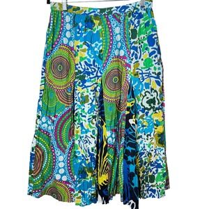 Notations Midi Skirt Womens M Blue Multi Color Cotton Patchwork Boho Geometric